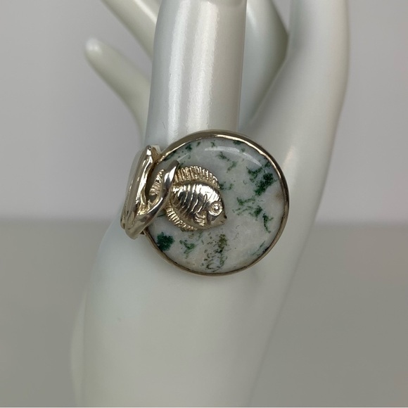 Sterling Silver Ring Fish Band Jasper Stone Sz 8.5 Vtg Stamped 925 Marine Life - Picture 13 of 13